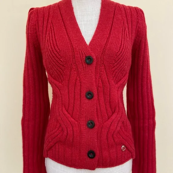 Gucci Chunky Alpaca Wool Blend Red Cardigan Cable Knit Sweater Made in Italy - Picture 16 of 16